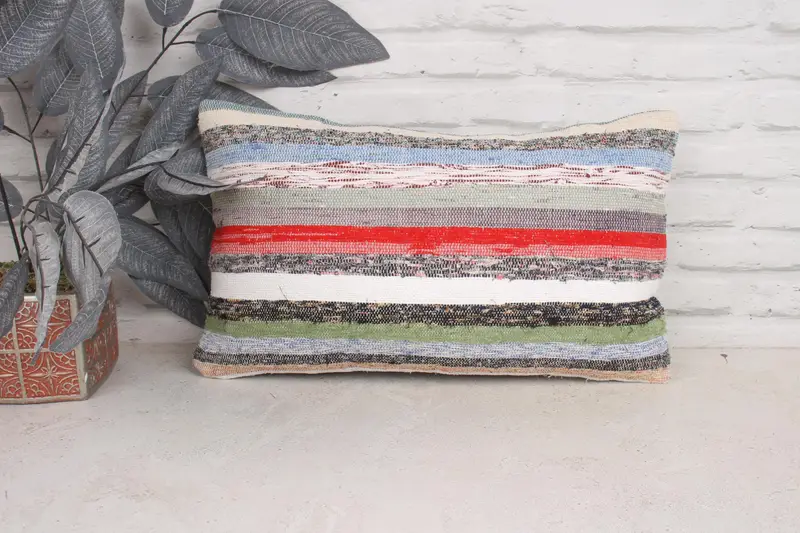 Turkish Kilim Pillow, Indoor Cushion Case, Throw Kilim Pillow, Antique Pillows, Accent Throw Cushion Case, Pillow Sham, 12x20 Green Cushion Cover - 1