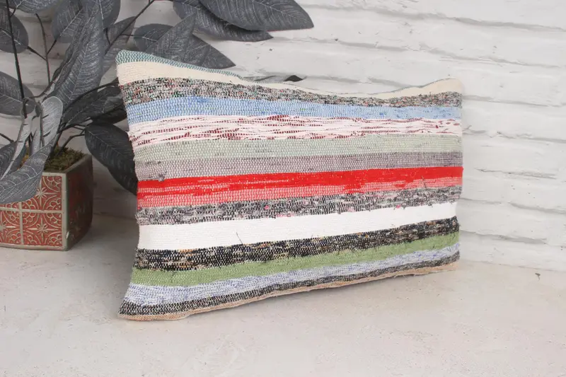 Turkish Kilim Pillow, Indoor Cushion Case, Throw Kilim Pillow, Antique Pillows, Accent Throw Cushion Case, Pillow Sham, 12x20 Green Cushion Cover - 3