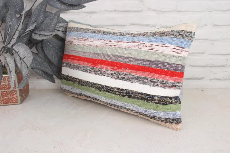 Turkish Kilim Pillow, Indoor Cushion Case, Throw Kilim Pillow, Antique Pillows, Accent Throw Cushion Case, Pillow Sham, 12x20 Green Cushion Cover - 4