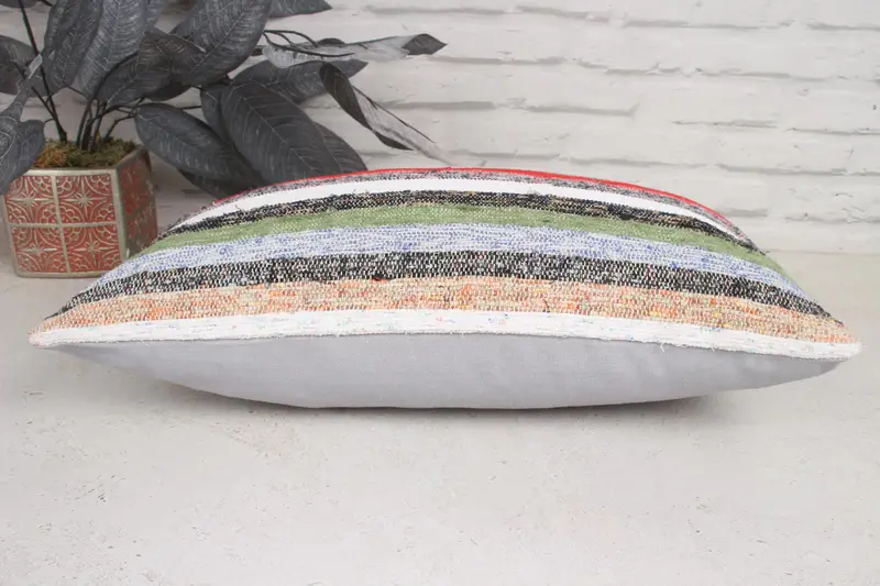 Turkish Kilim Pillow, Indoor Cushion Case, Throw Kilim Pillow, Antique Pillows, Accent Throw Cushion Case, Pillow Sham, 12x20 Green Cushion Cover - 5