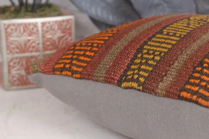 12x12 Orange Cushion, Turkish Pillow, Bolster Cushion Case, Ethnical Kilim Rug Pillow, Authentic Pillow Sham, Pillow Cover, Antique Pillows - 7