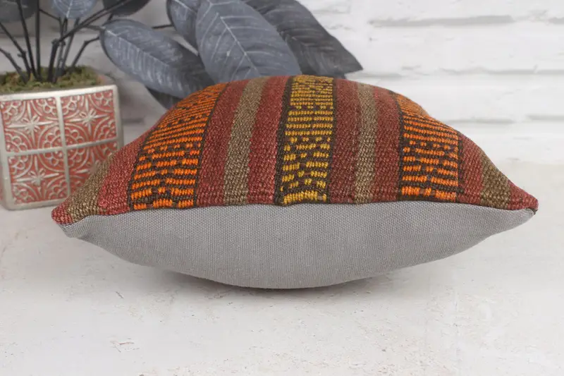 12x12 Orange Cushion, Turkish Pillow, Bolster Cushion Case, Ethnical Kilim Rug Pillow, Authentic Pillow Sham, Pillow Cover, Antique Pillows - 5
