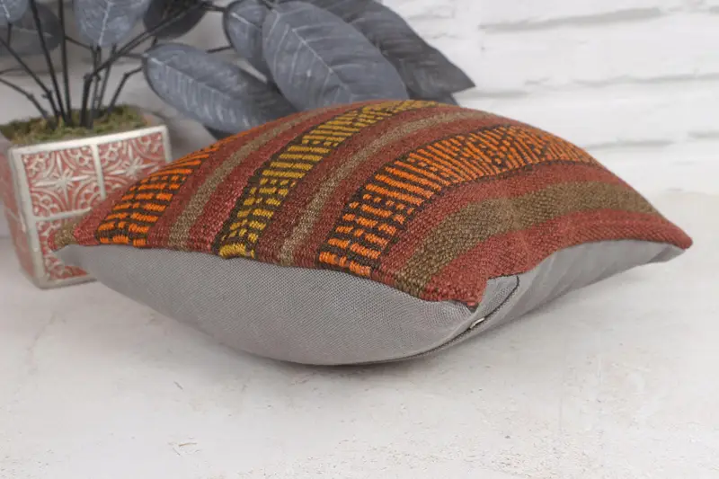 12x12 Orange Cushion, Turkish Pillow, Bolster Cushion Case, Ethnical Kilim Rug Pillow, Authentic Pillow Sham, Pillow Cover, Antique Pillows - 6