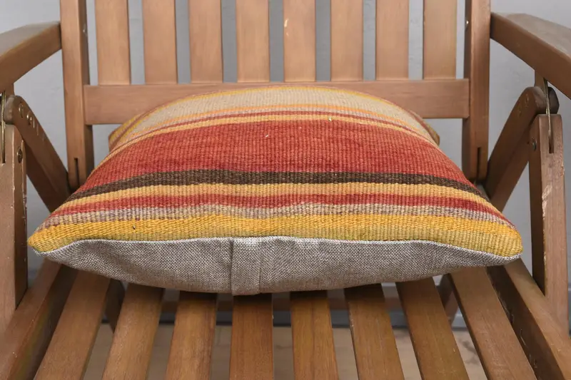 Armchair Pillow, Pillow Case, Kilim Pillow Cover, Boho Pillow, 16x16 Red Pillow Cover, Traditional Cushion, Handmade Kilim Cushion - 5