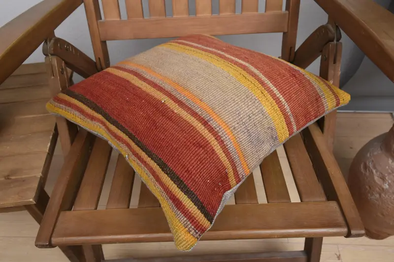 Armchair Pillow, Pillow Case, Kilim Pillow Cover, Boho Pillow, 16x16 Red Pillow Cover, Traditional Cushion, Handmade Kilim Cushion - 4