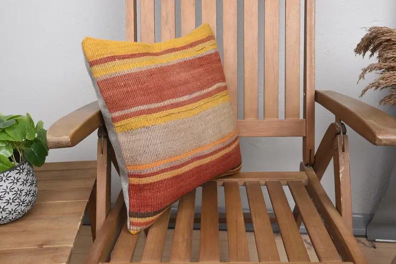 Armchair Pillow, Pillow Case, Kilim Pillow Cover, Boho Pillow, 16x16 Red Pillow Cover, Traditional Cushion, Handmade Kilim Cushion - 2
