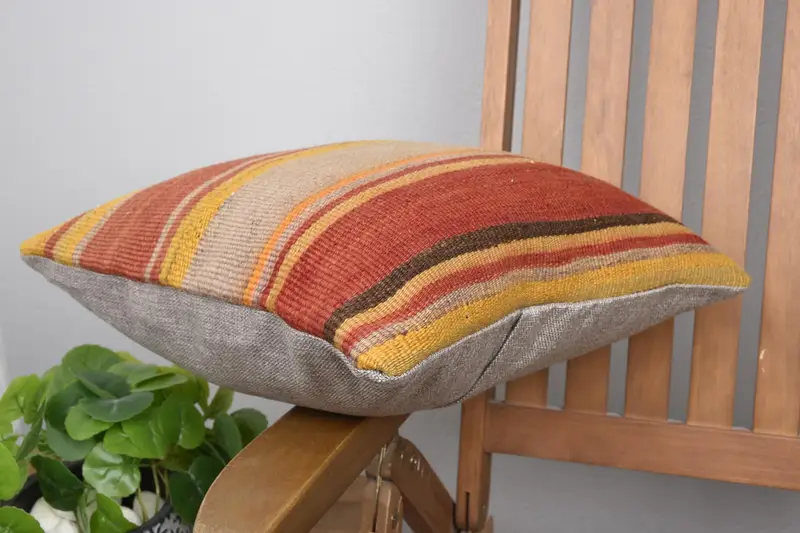 Armchair Pillow, Pillow Case, Kilim Pillow Cover, Boho Pillow, 16x16 Red Pillow Cover, Traditional Cushion, Handmade Kilim Cushion - 6