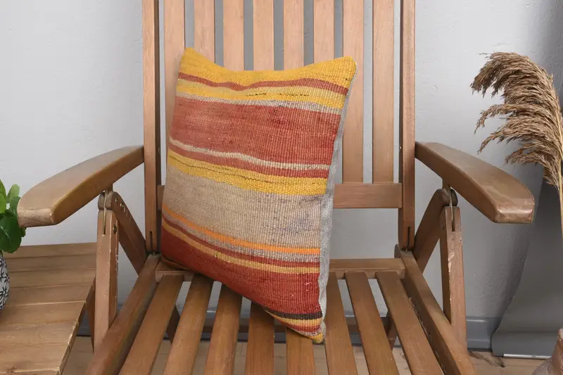 Armchair Pillow, Pillow Case, Kilim Pillow Cover, Boho Pillow, 16x16 Red Pillow Cover, Traditional Cushion, Handmade Kilim Cushion - 3