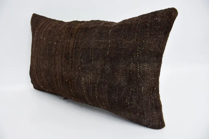 Pillow, Comfy Throw Cushion, Throw Kilim Pillow, 12x20 Brown Cushion Cover, Turkish Kilim Pillow, One Of A Kind Cushion Case, Boho Pillow Sham Cover - 4