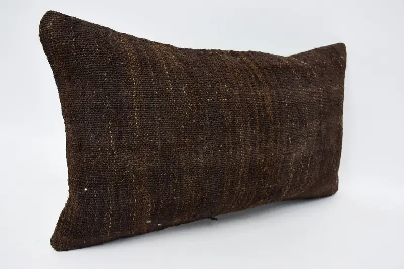 Pillow, Comfy Throw Cushion, Throw Kilim Pillow, 12x20 Brown Cushion Cover, Turkish Kilim Pillow, One Of A Kind Cushion Case, Boho Pillow Sham Cover - 3