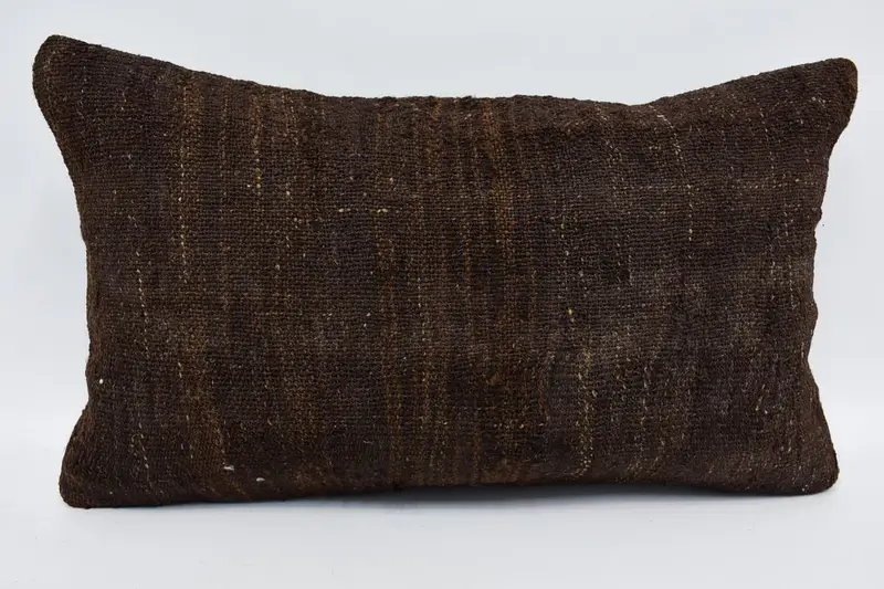 Pillow, Comfy Throw Cushion, Throw Kilim Pillow, 12x20 Brown Cushion Cover, Turkish Kilim Pillow, One Of A Kind Cushion Case, Boho Pillow Sham Cover - 1