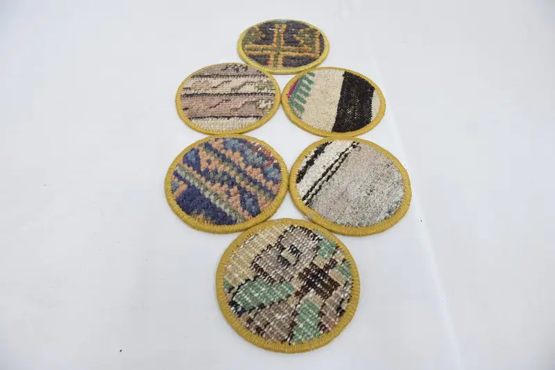 Bohemian Blue and Beige Round Coasters, Stylish Bohemian Coasters