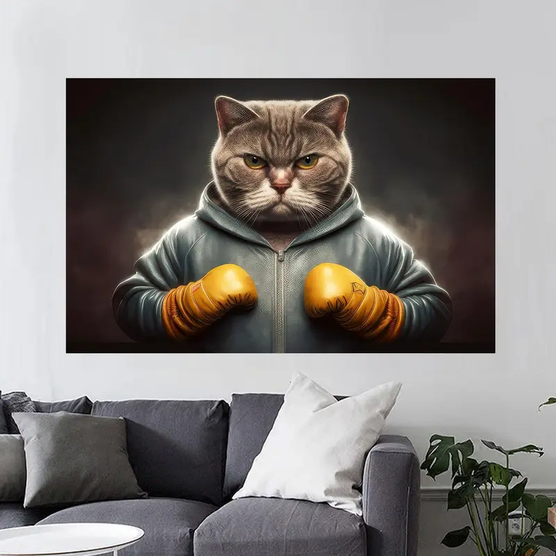 Elegant Printed Glass: Abstract Cat Lover Gift Boxer Design