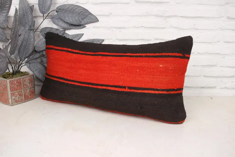 Cushion Case, Ethnical Kilim Rug Pillow, Antique Pillows, Turkish Bench Cushion, Home Decor Pillow, Armchair Pillow Sham, 12x24 Brown Pillow - 4