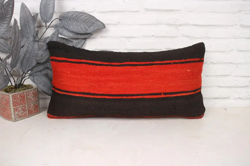 Cushion Case, Ethnical Kilim Rug Pillow, Antique Pillows, Turkish Bench Cushion, Home Decor Pillow, Armchair Pillow Sham, 12x24 Brown Pillow - 1