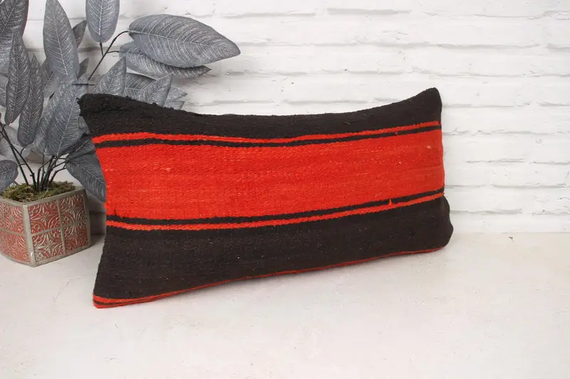 Cushion Case, Ethnical Kilim Rug Pillow, Antique Pillows, Turkish Bench Cushion, Home Decor Pillow, Armchair Pillow Sham, 12x24 Brown Pillow - 3