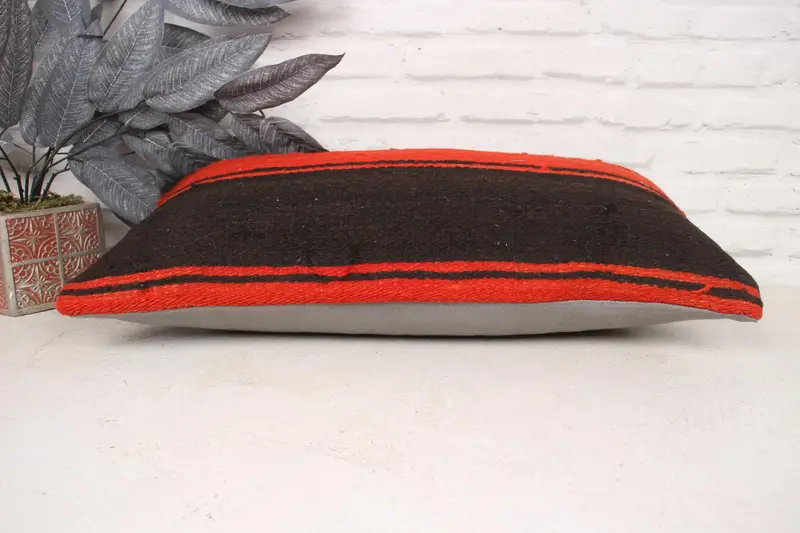 Cushion Case, Ethnical Kilim Rug Pillow, Antique Pillows, Turkish Bench Cushion, Home Decor Pillow, Armchair Pillow Sham, 12x24 Brown Pillow - 5