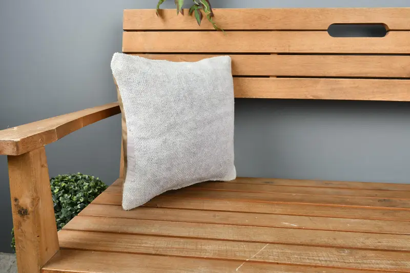Cushion, Crochet Pattern Cushion Cover, Pillow for Couch, Boho Pillow, Neutral Cushion Cover, Vintage Kilim Pillow, 14x14 Beige Pillow - 1