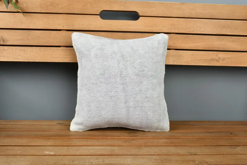 Cushion, Crochet Pattern Cushion Cover, Pillow for Couch, Boho Pillow, Neutral Cushion Cover, Vintage Kilim Pillow, 14x14 Beige Pillow - 6