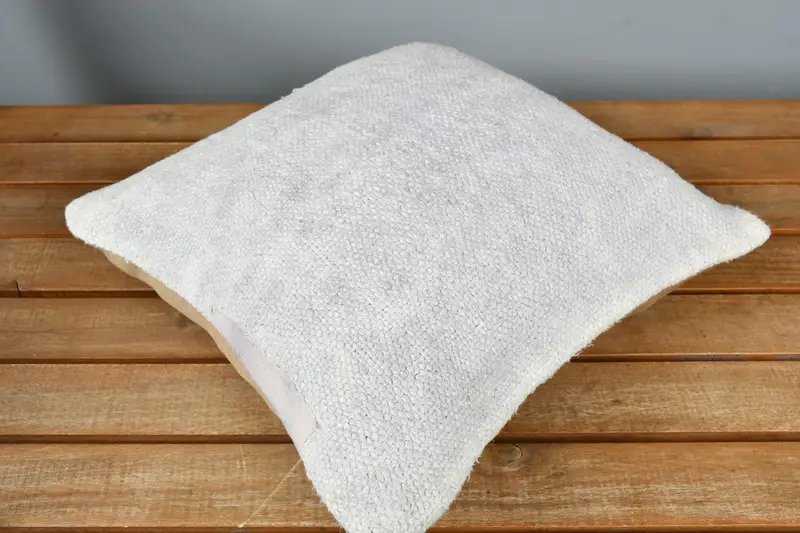 Cushion, Crochet Pattern Cushion Cover, Pillow for Couch, Boho Pillow, Neutral Cushion Cover, Vintage Kilim Pillow, 14x14 Beige Pillow - 2