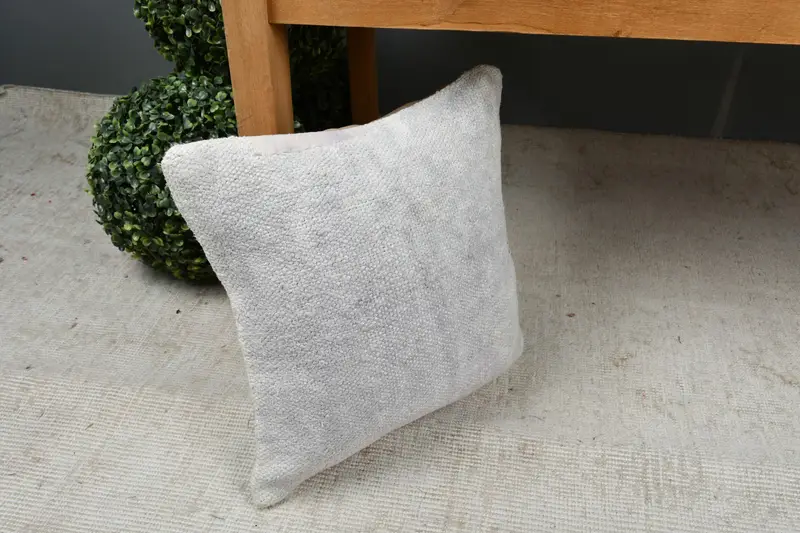 Cushion, Crochet Pattern Cushion Cover, Pillow for Couch, Boho Pillow, Neutral Cushion Cover, Vintage Kilim Pillow, 14x14 Beige Pillow - 7