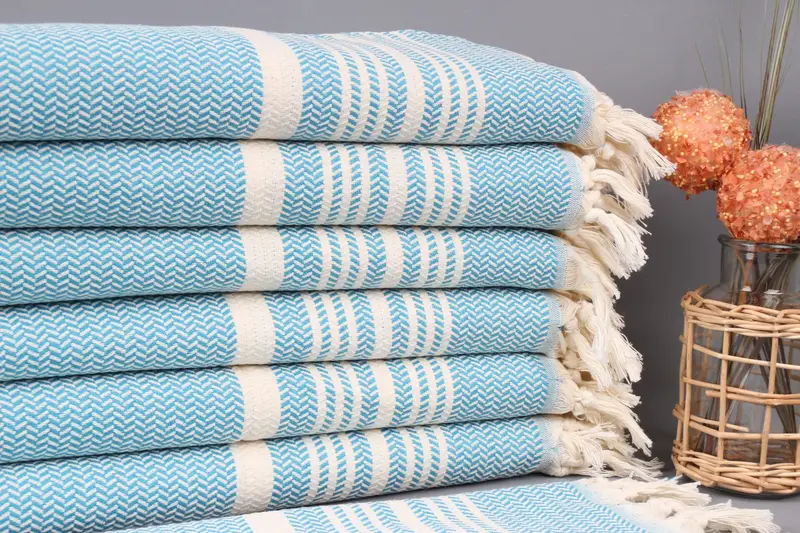 Hanging Kitchen Towel Petrol Blue Striped Organic Cotton, 18x40 Inches