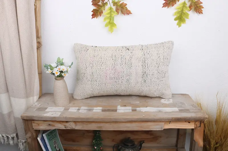 Ikat Pillow Cover, Boho Pillow, 12x20 White Pillow Case, Cushion, Vintage Kilim Pillow, Handmade Pillow Sham, Seat Pillow Cover, Pillow for Couch - 1