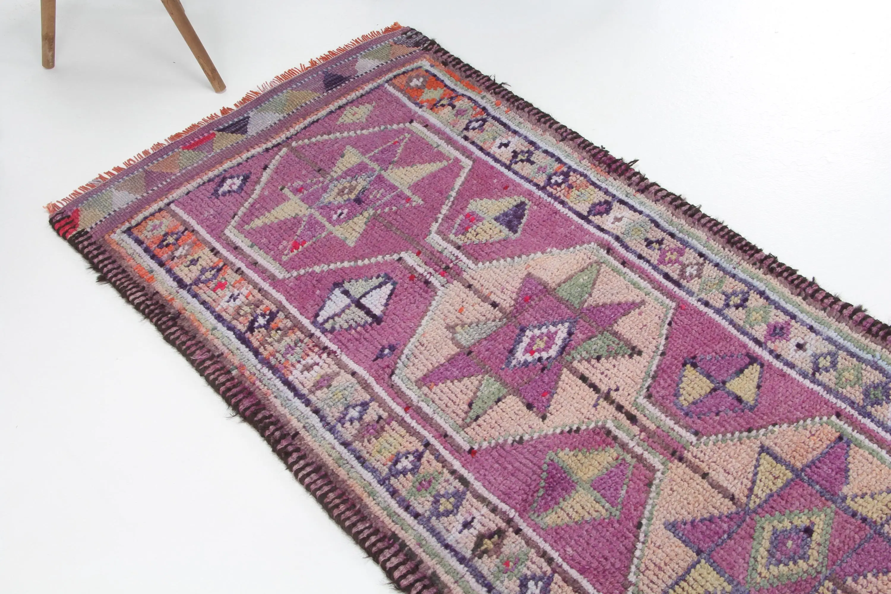 Vintage Rug, 2.6x11.2 ft Runner Rug, Purple Oriental Wool Turkish Rug - 1