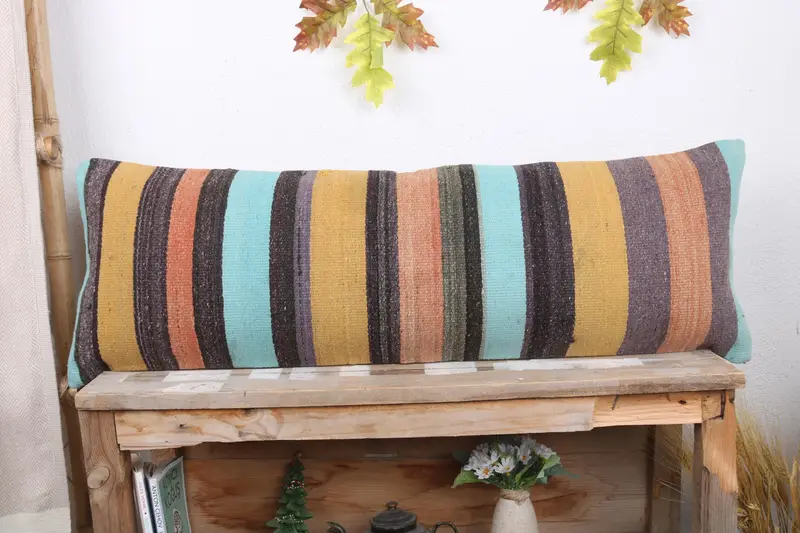 Cushion Case, Patio Pillow Cover, Kilim Cushion Sham, Kilim Pillow Cover, Boho Pillow, Wool Kilim Pillow Pillow Cover, 12x36 Yellow Cushion Cover - 2
