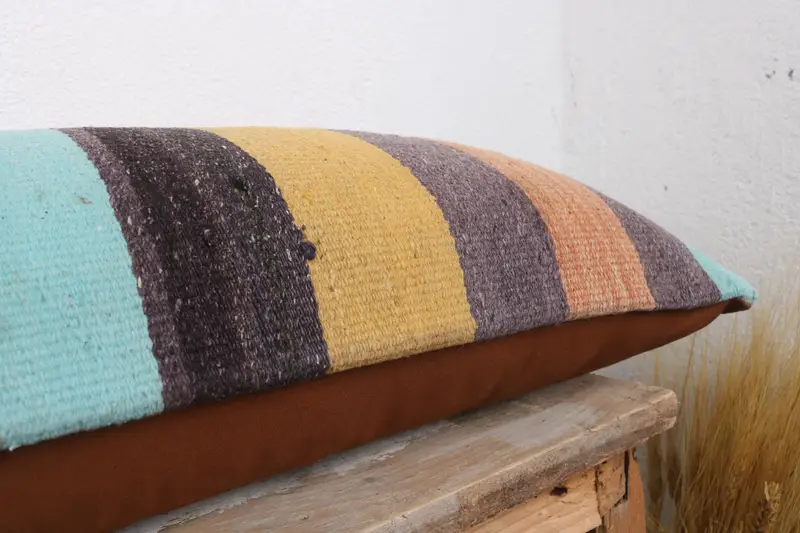 Cushion Case, Patio Pillow Cover, Kilim Cushion Sham, Kilim Pillow Cover, Boho Pillow, Wool Kilim Pillow Pillow Cover, 12x36 Yellow Cushion Cover - 6