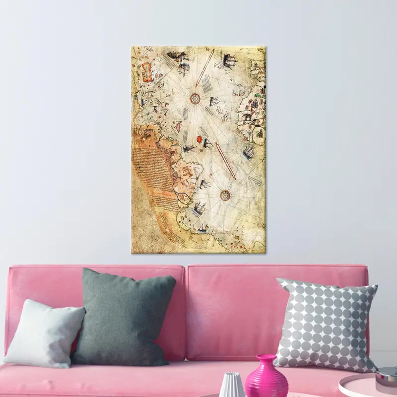 Vintage Piri Reis Osmanlı İmparatorluğu Haritası Kanvas Tablo