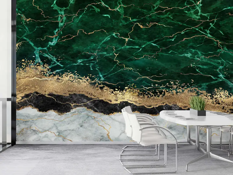 Zarif Baskılı Yeşil Mermer Duvar Kağıdı: Çağdaş Lüks Tasarım
