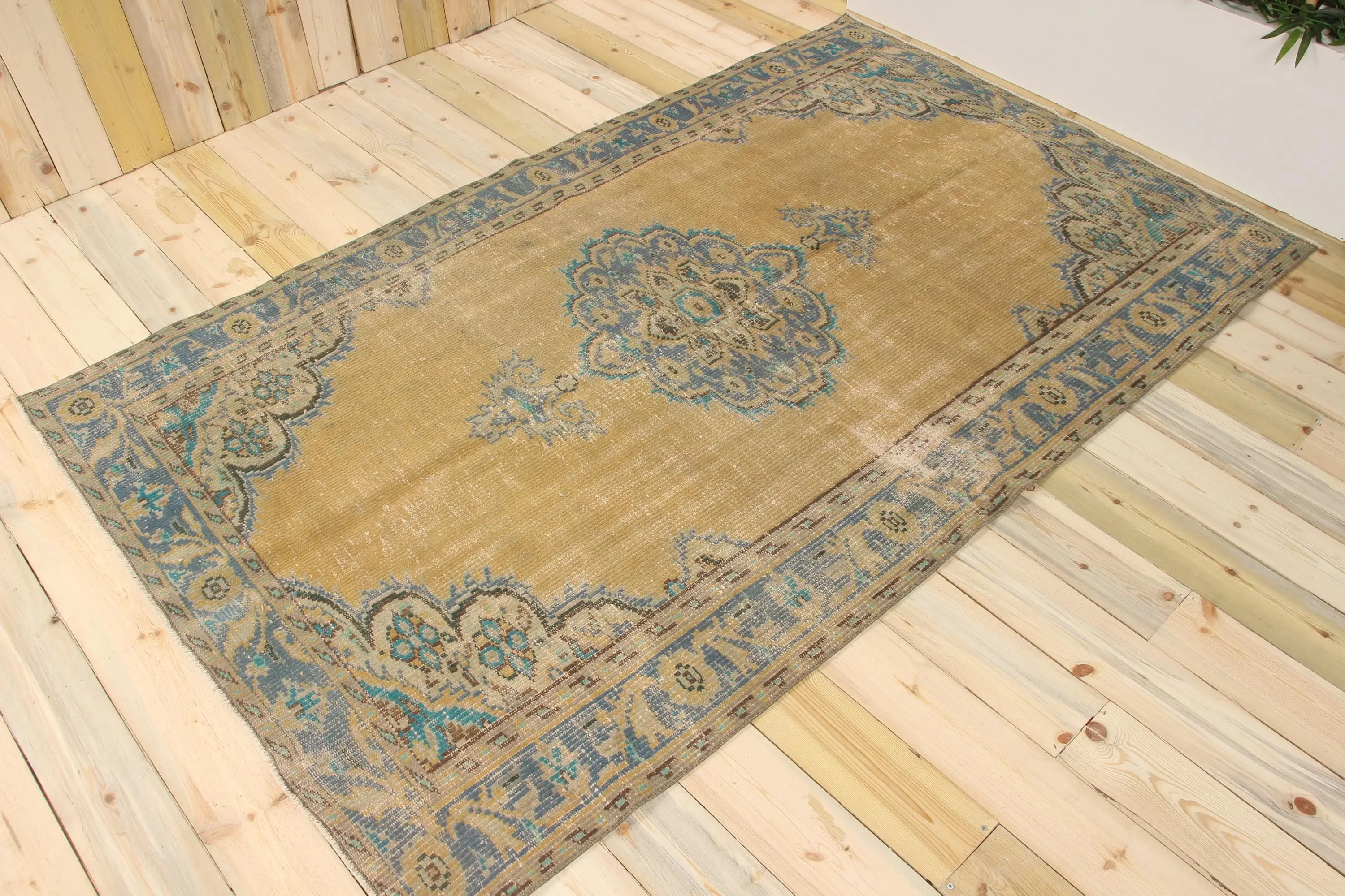 Turkish 4.8x7.9 ft Rug, Area Vintage Rug, Blue Brown Floral Rug - 1
