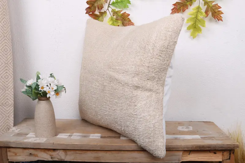 Boho Pillow, Kilim Cushion Sham, 18x18 Beige Cushion Cover, Pillow for Sofa, Tapestry Cushion, Pillow, Bolster Cushion Cover - 4