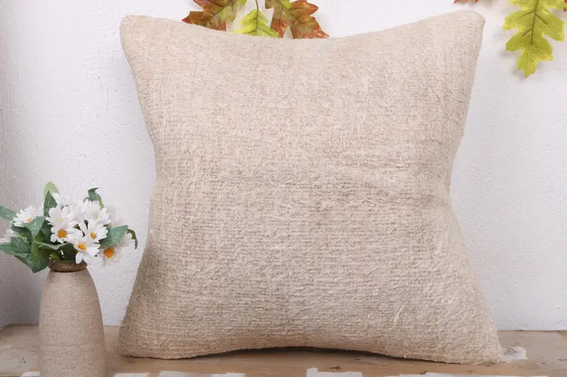 Boho Pillow, Kilim Cushion Sham, 18x18 Beige Cushion Cover, Pillow for Sofa, Tapestry Cushion, Pillow, Bolster Cushion Cover - 2
