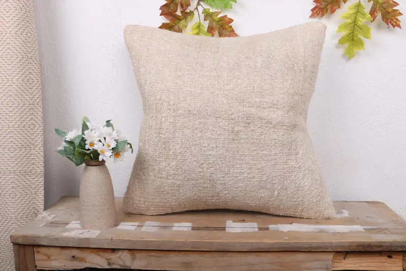 Boho Pillow, Kilim Cushion Sham, 18x18 Beige Cushion Cover, Pillow for Sofa, Tapestry Cushion, Pillow, Bolster Cushion Cover - 1
