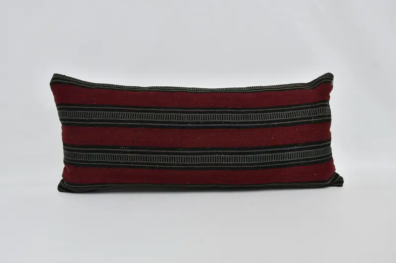 Almohada de lanzamiento de cáñamo a rayas rojas y marrones, almohada rectangular vintage