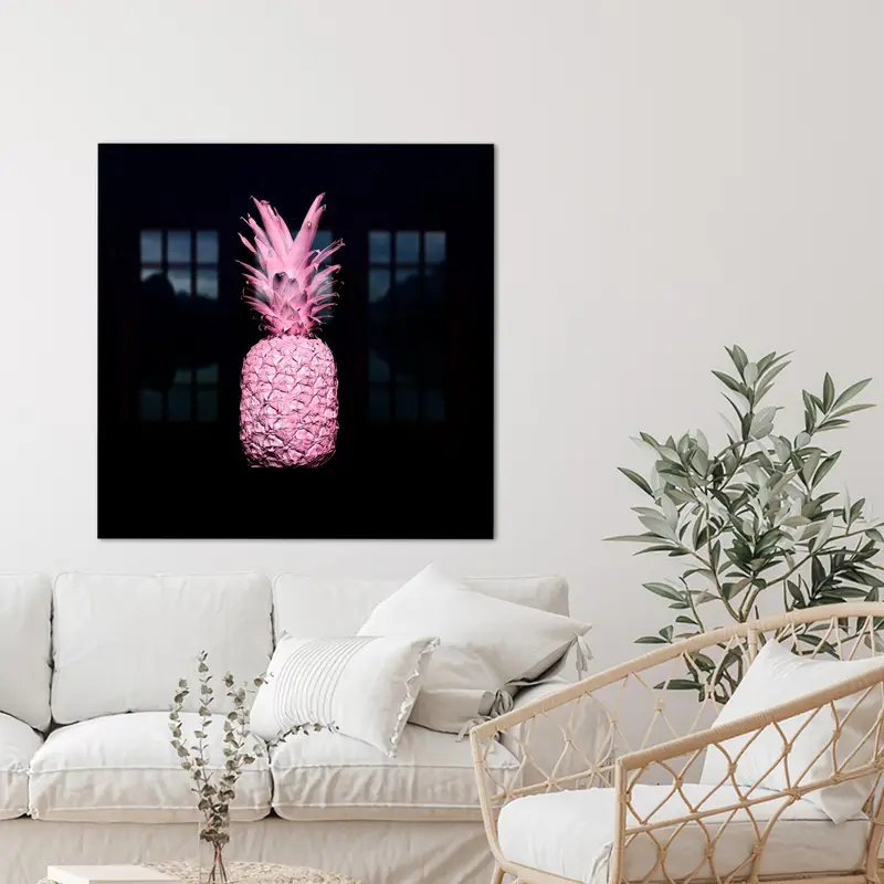 エレガントなプリントガラス: モダンなキッチン向けのピンクパイナップルデザイン