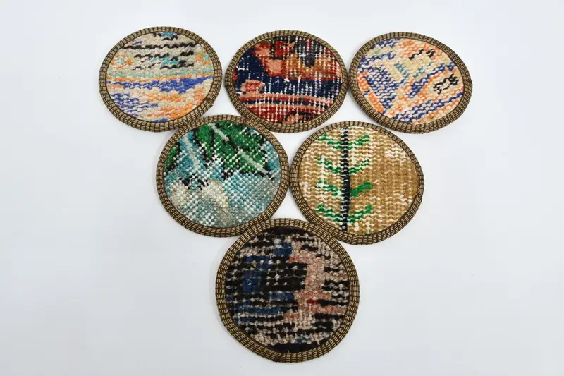 Posavasos Kilim verdes y naranjas, posavasos étnicos de mesa redonda