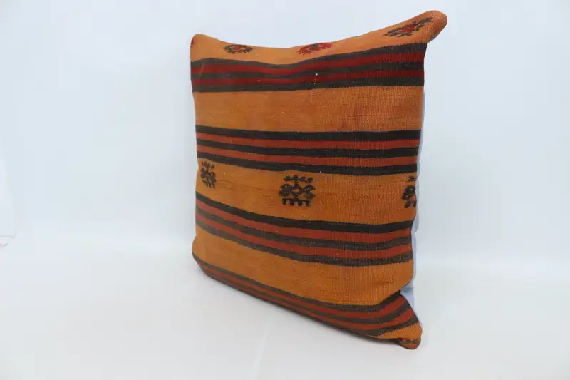 Cushion Cover, Bed Pillow, 28x28 Orange Pillow Case, Handmade Throw Pillow Sham, Vintage Pillow, Throw Kilim Pillow, Gift Pillow - 4