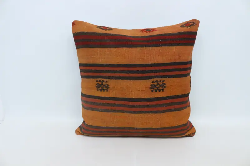 Cushion Cover, Bed Pillow, 28x28 Orange Pillow Case, Handmade Throw Pillow Sham, Vintage Pillow, Throw Kilim Pillow, Gift Pillow - 1