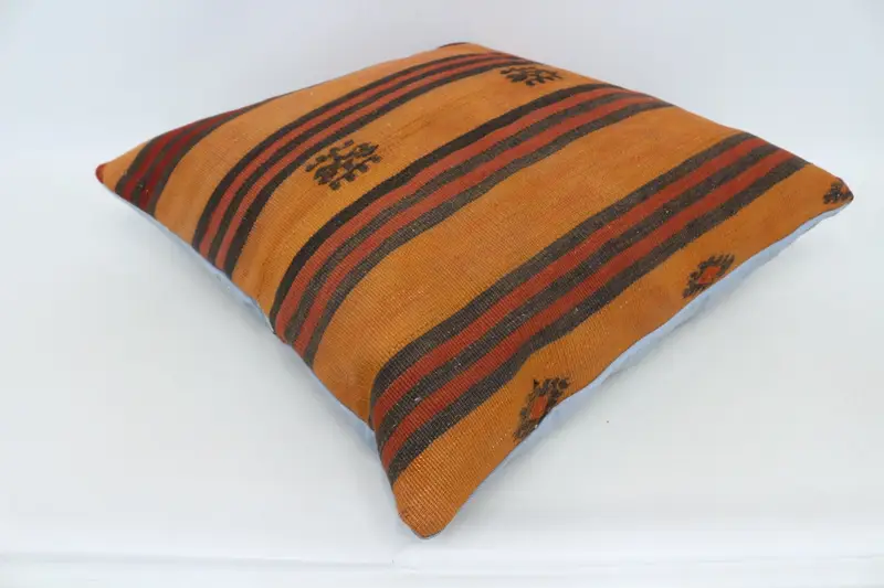 Cushion Cover, Bed Pillow, 28x28 Orange Pillow Case, Handmade Throw Pillow Sham, Vintage Pillow, Throw Kilim Pillow, Gift Pillow - 6
