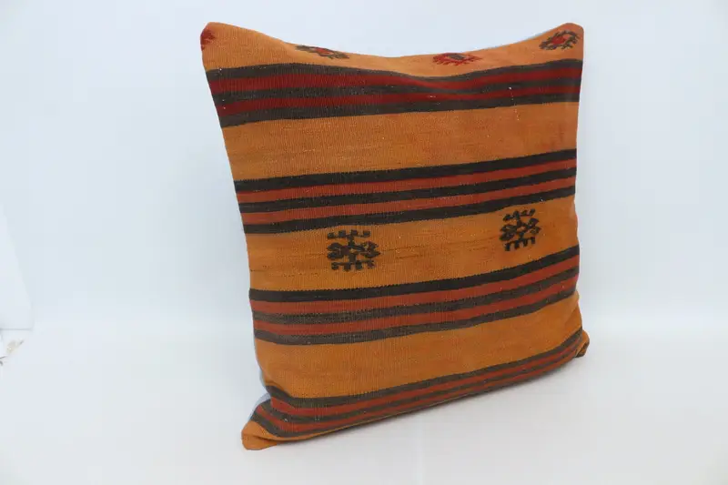 Cushion Cover, Bed Pillow, 28x28 Orange Pillow Case, Handmade Throw Pillow Sham, Vintage Pillow, Throw Kilim Pillow, Gift Pillow - 3