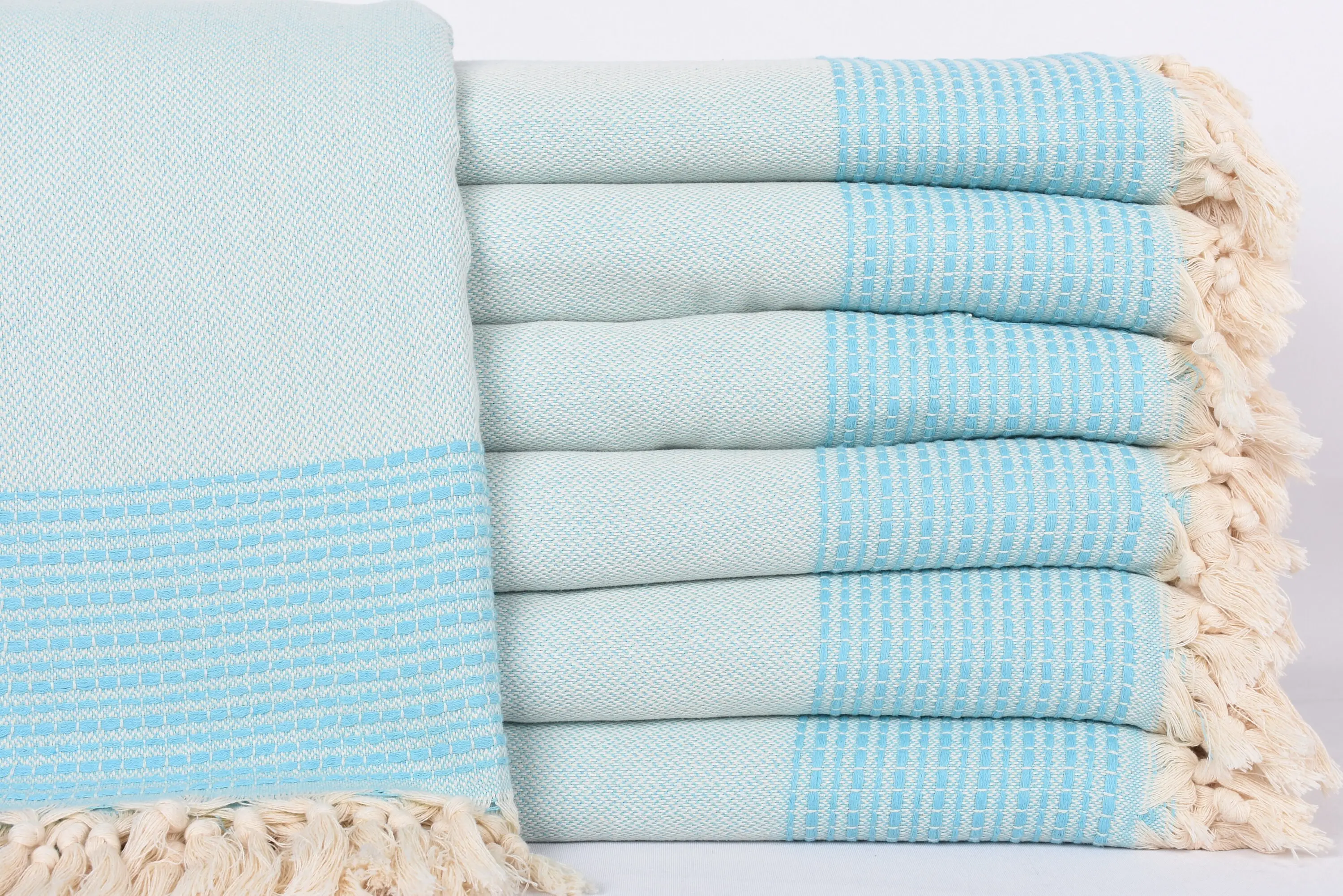 Throw Blanket Couch, Turquoise Striped Organic Cotton Blanket, 95x91 Inches - 1