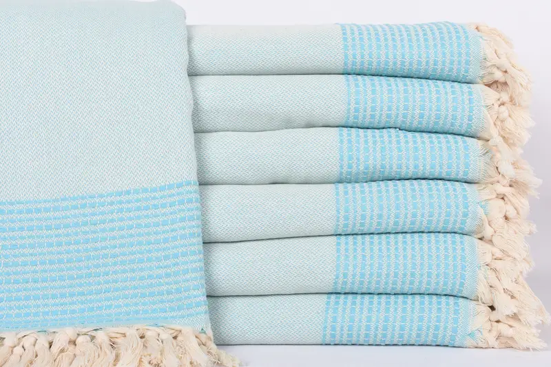 Throw Blanket Couch, Turquoise Striped Organic Cotton Blanket, 95x91 Inches