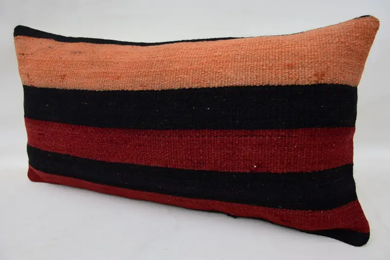 Vintage Kilim Pillow, Vintage Pillow, 12x24 Red Pillow Sham, Authentic Cushion Case, Bright Cushion Case, Pillow for Couch, Cushion - 3