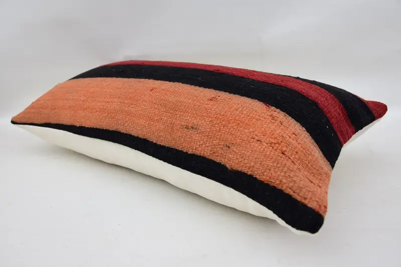 Vintage Kilim Pillow, Vintage Pillow, 12x24 Red Pillow Sham, Authentic Cushion Case, Bright Cushion Case, Pillow for Couch, Cushion - 6