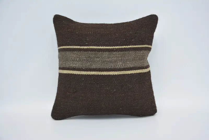 Home Decor Pillow, Vintage Kilim Pillow, 14x14 Brown Pillow Case, Boho Pillow Sham Cover, Turkish Rugs Pillow Case, Cushion Case - 1