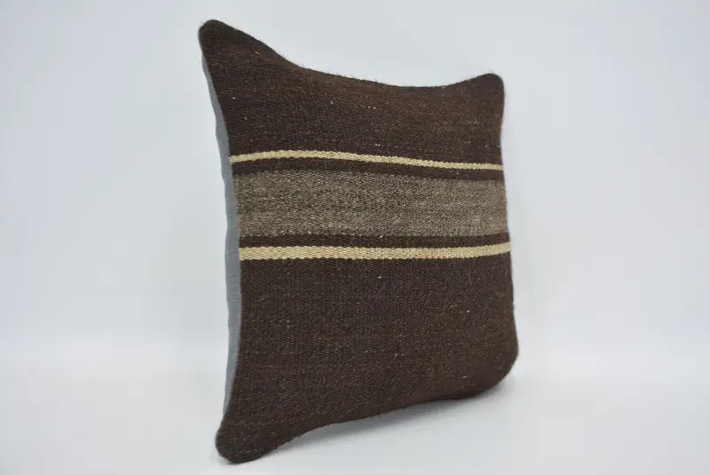 Home Decor Pillow, Vintage Kilim Pillow, 14x14 Brown Pillow Case, Boho Pillow Sham Cover, Turkish Rugs Pillow Case, Cushion Case - 3