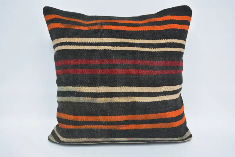 24x24 schwarz-rot gestreiftes Wurfkissen, Vintage besticktes Kissen